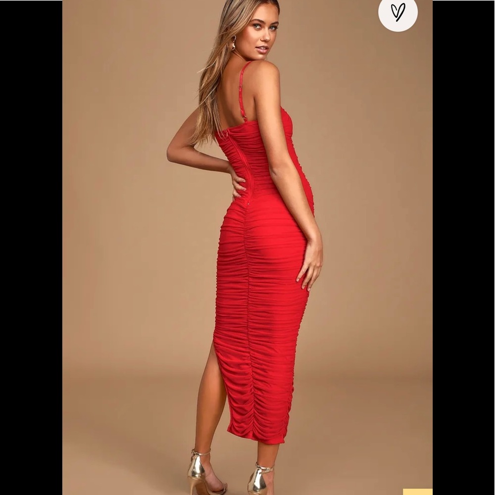 Fashion nova red slit ruched dress